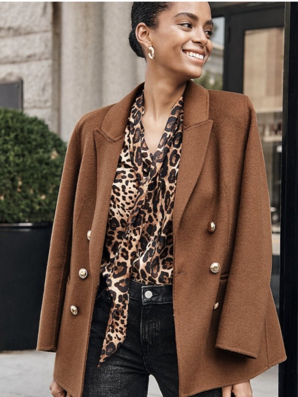 Express Hand Sewn Wool Blend Double Breasted Novelty Button Brown Blazer Size S